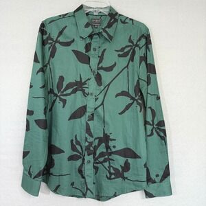 GUESS Mens Green Black Floral Button Down Size M Long Sleeve Casual Modern Artsy